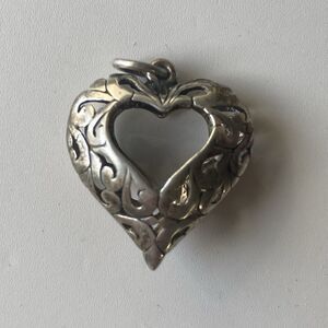 Vintage Sterling Silver 925 Ornate Puffy Heart Pendant Open Romantic ByJezlaine